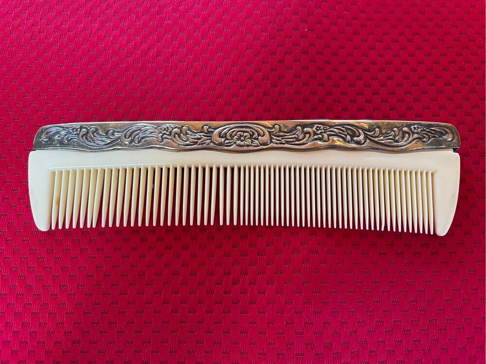 Vintage Comb with Silver Plated Floral Edge